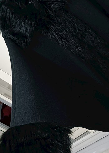 SIFIR URUN  Kürklü Kadın Kaban Panço - Görsel 5