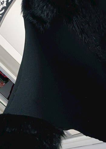 SIFIR URUN  Kürklü Kadın Kaban Panço - Görsel 4