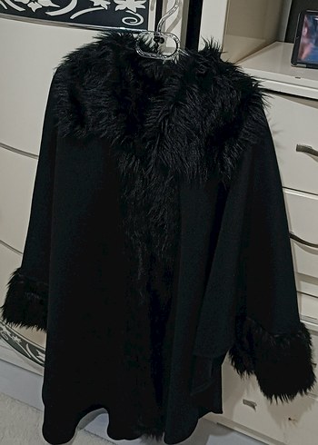 SIFIR URUN  Kürklü Kadın Kaban Panço - Görsel 20