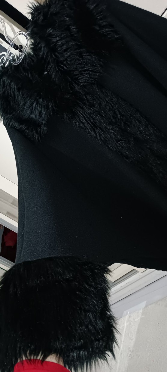 SIFIR URUN  Kürklü Kadın Kaban Panço - Görsel 5