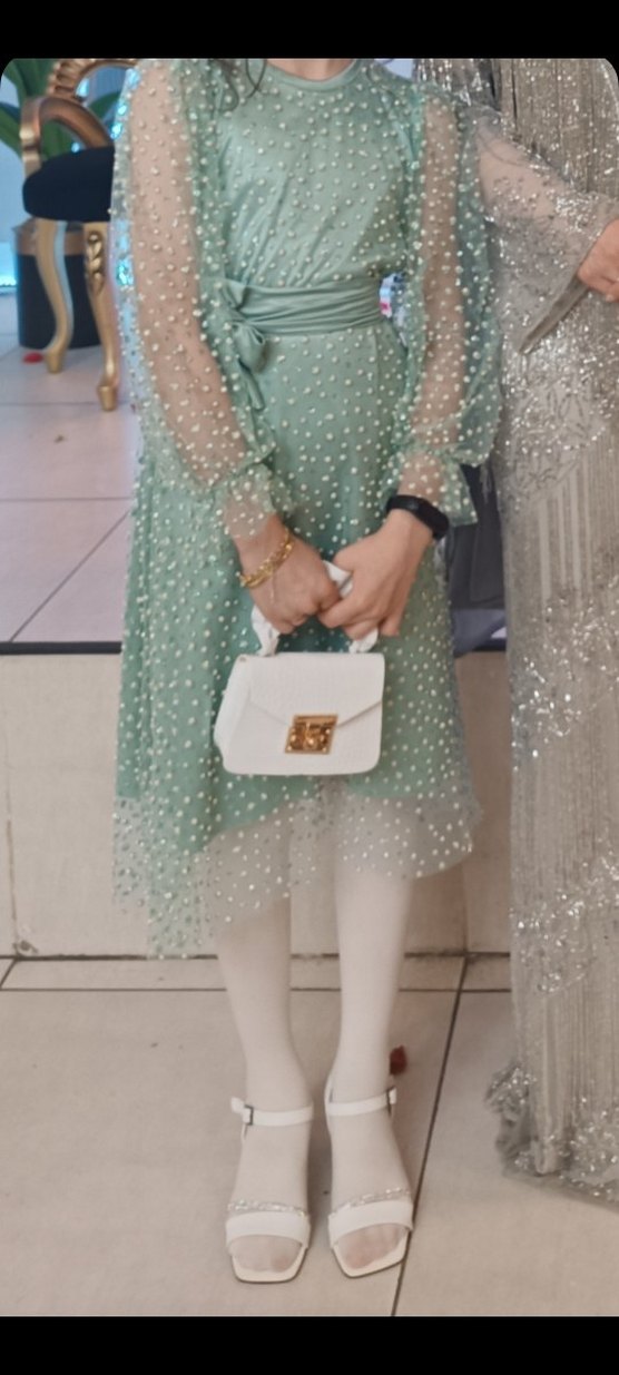 şu yeşili 11 12 yaş çocuk abiye elbise - Görsel 2