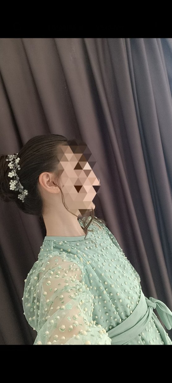 şu yeşili 11 12 yaş çocuk abiye elbise - Görsel 4