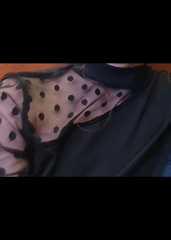 11 12 yaş siyah puantiyeli tüllü omuz detaylı elbise - Görsel 4