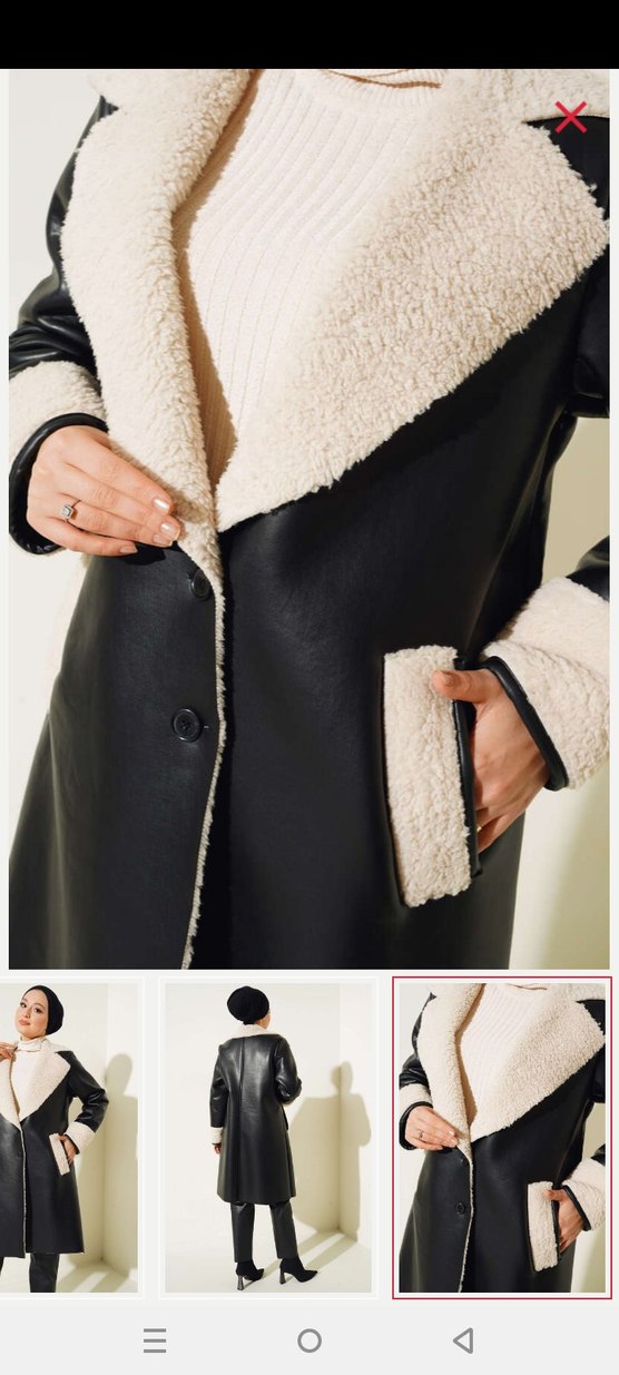 Kürk Detaylı Siyah Deri Kadın Kaban - Görsel 2