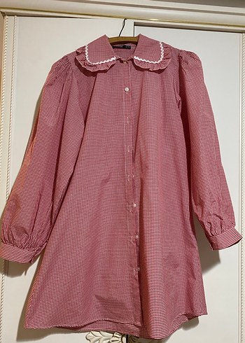m Beden kırmızı Renk Pötikare desen vintage tunik gömlek