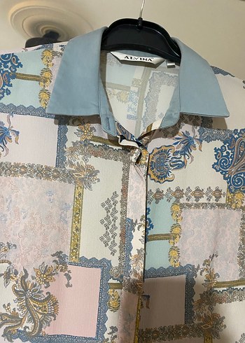 40 Beden Vintage desenli tunik gömlek