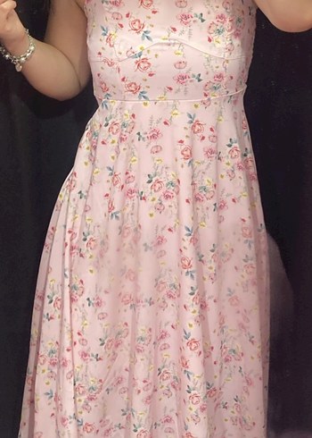 Pembe Straplez Midi Vintage Elbise