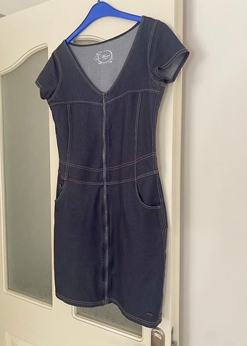 Mavi Jeans Fermuarlı Kısa Kollu Denim Elbise