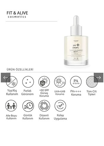 Fit & Alive SPF+ Drops güneş koruyucu Serum - Görsel 8