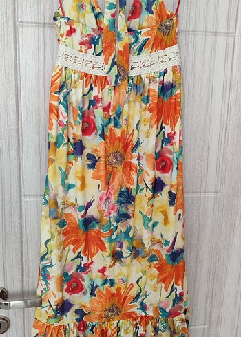 Batik Çiçek Desenli Uzun Bohem Elbise