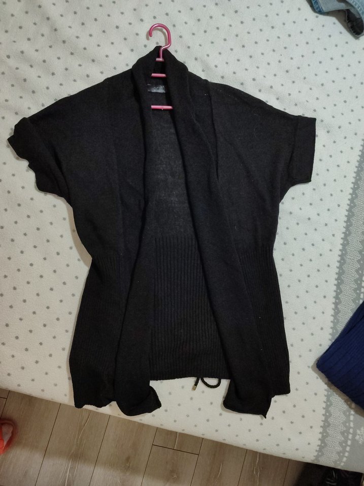 Siyah Midi Kadın Keten Hırka - Görsel 3