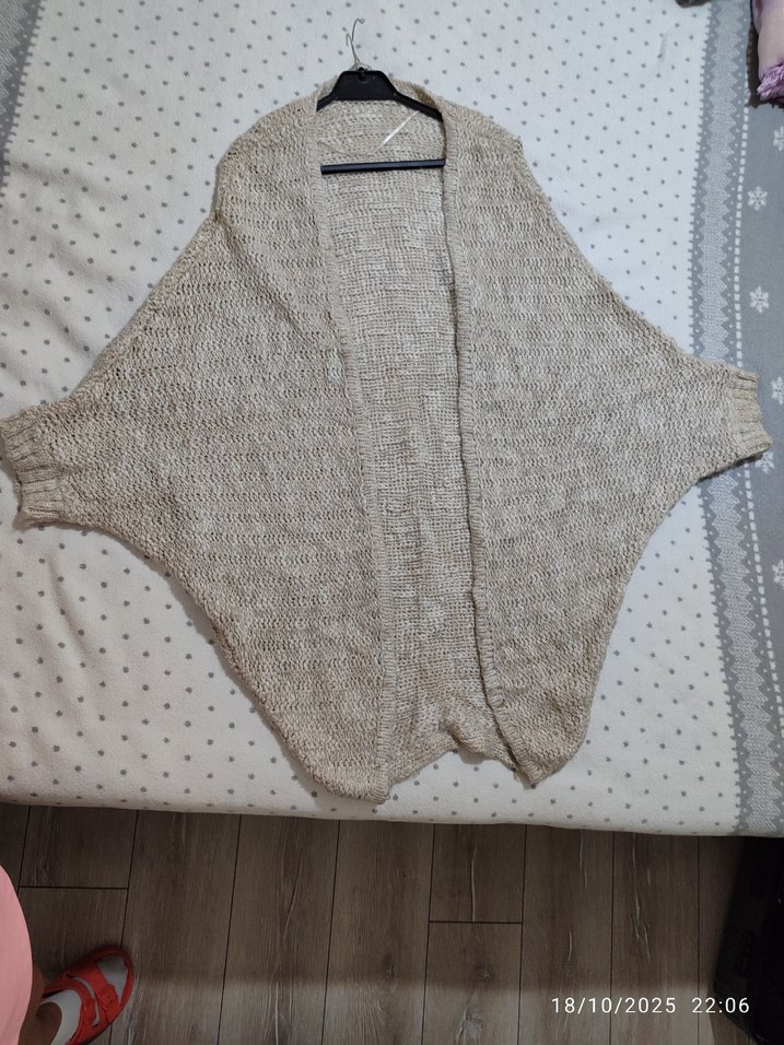 Bej Örgü Kadın yün Hırka - Görsel 3