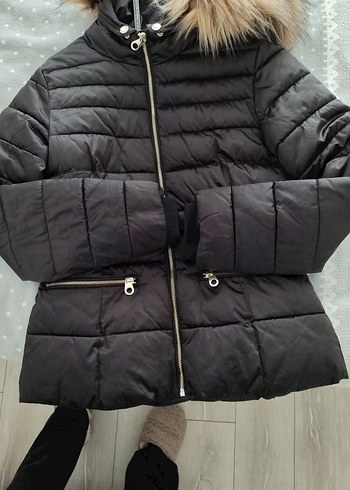 Kürklü Kapüşonlu Siyah Kadın Kışlık Mont - Görsel 4