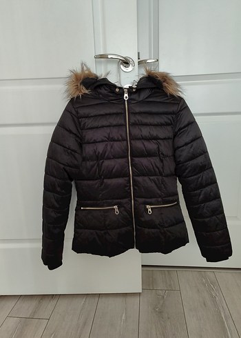 Kürklü Kapüşonlu Siyah Kadın Kışlık Mont - Görsel 2