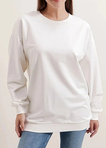 Beyaz Oversize Kadın Sweatshirt