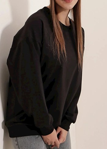 Siyah Oversize Kadın Sweatshirt