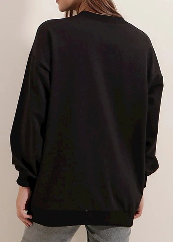 m Beden Siyah Oversize Kadın Sweatshirt