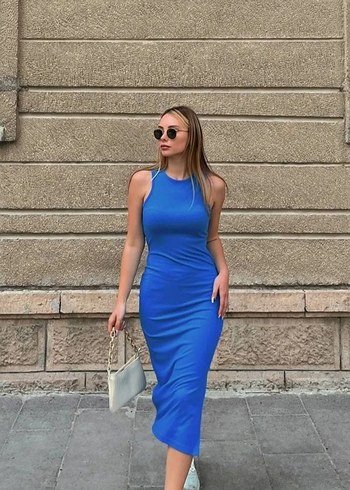 Lacivert Sade Uzun Midi Elbise