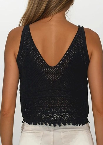 m Beden Kadın Askılı Siyah Crop Bluz