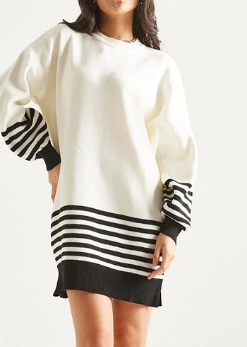 Çizgili Uzun Kollu Triko Kadın Tunik - Görsel 3