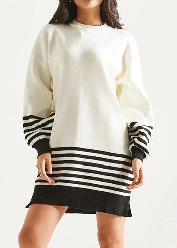 Çizgili Uzun Kollu Triko Kadın Tunik - Görsel 2