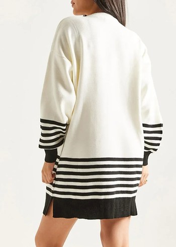 Çizgili Uzun Kollu Triko Kadın Tunik - Görsel 4