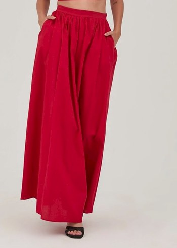 Kırmızı Çift Cepli Poplin Kadın Etek - Görsel 2