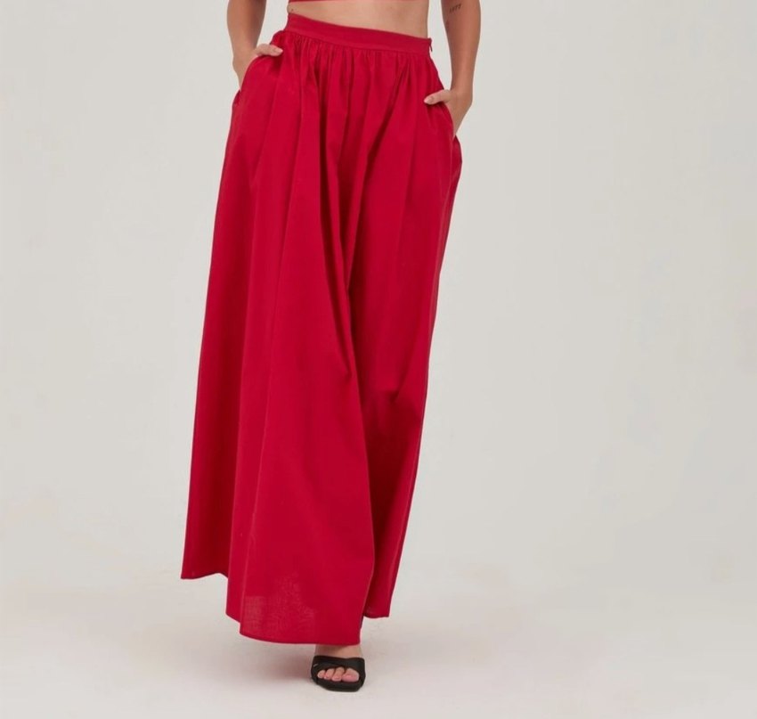 Kırmızı Çift Cepli Poplin Kadın Etek - Görsel 2