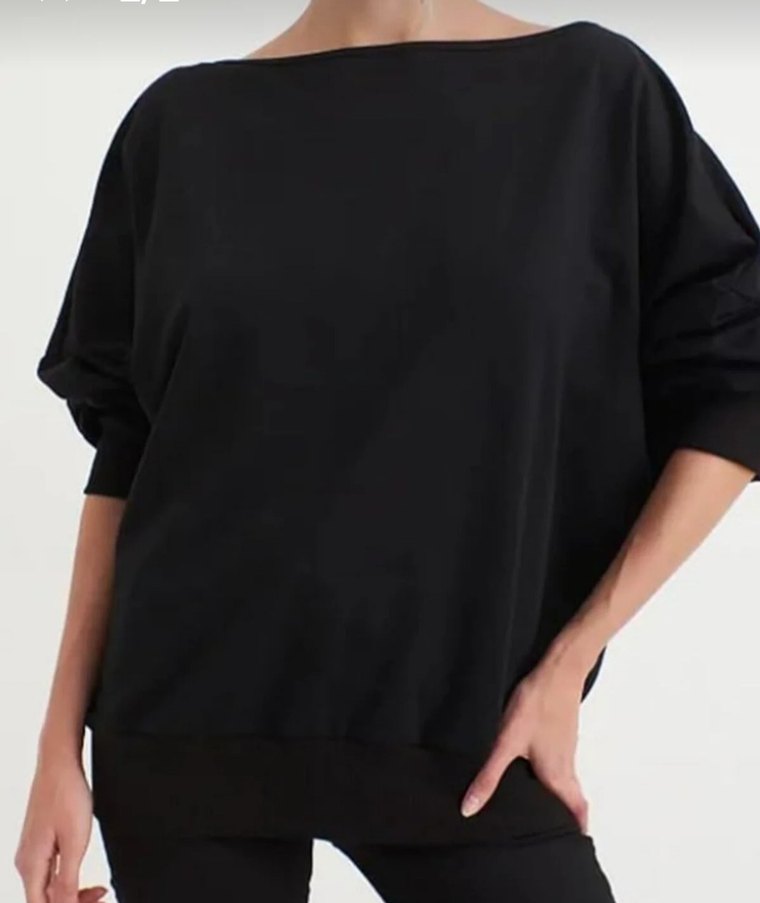 Siyah Kadın Bluz - Sweatshirt - Görsel 2