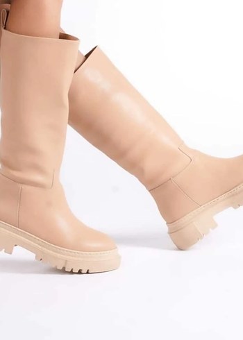 Bej Kadın Kalın Taban Çizme - Görsel 3