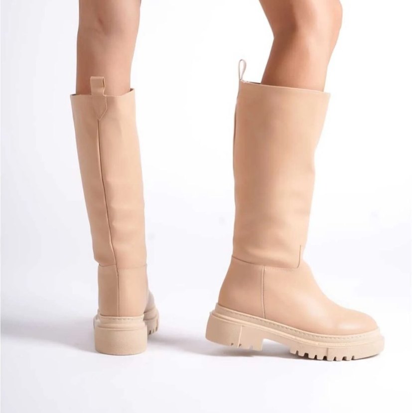 Bej Kadın Kalın Taban Çizme - Görsel 2