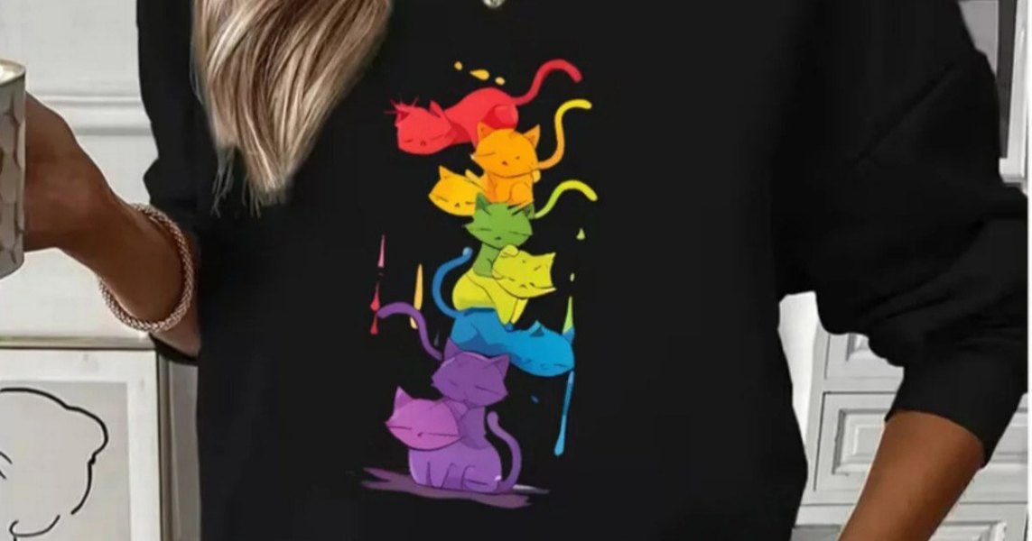 Oversize Renkli Baskılı Kadın Sweatshirt - Görsel 2