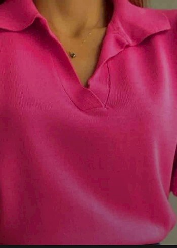 Kadın Pembe Polo Yaka Triko Kazak - Görsel 2