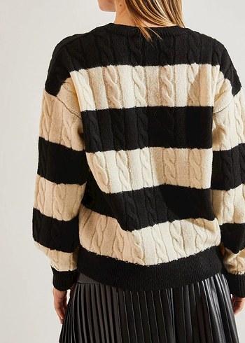 Kadın Çizgili Örgü Kazak - Görsel 2