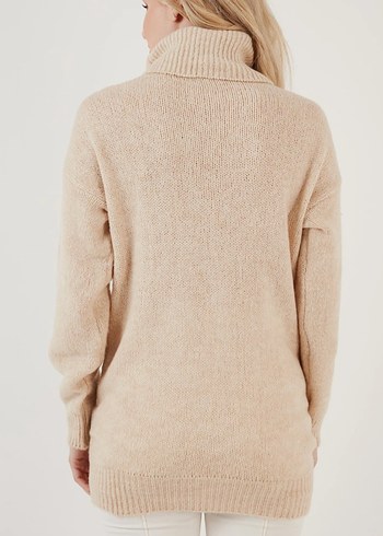 Bej Örgü Boğazlı Kadın Kazak - Görsel 4