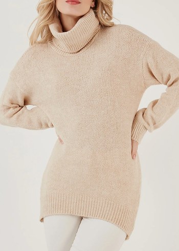 Bej Örgü Boğazlı Kadın Kazak - Görsel 2