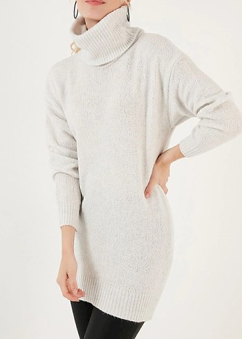 Açık Gri Boğazlı Kadın Kazak - Görsel 3