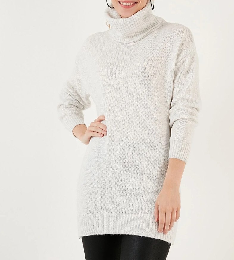 Açık Gri Boğazlı Kadın Kazak - Görsel 2