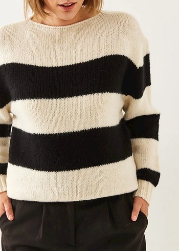 Çizgili Kadın Triko Kazak - Görsel 2