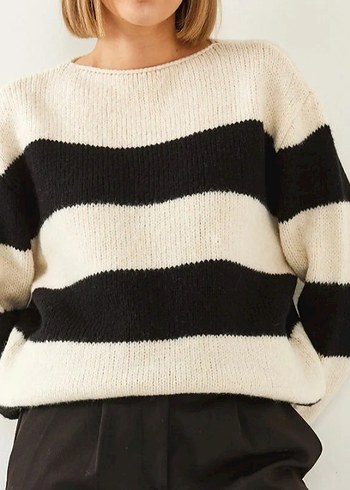 Çizgili Kadın Triko Kazak - Görsel 4