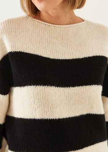 Çizgili Kadın Triko Kazak - Görsel 3