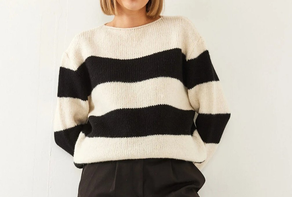 Çizgili Kadın Triko Kazak - Görsel 4