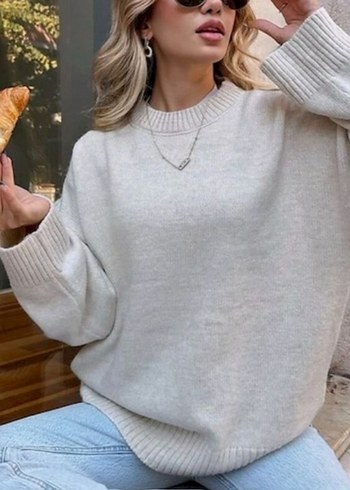 Kadın Bej Rengi Oversize Kazak
