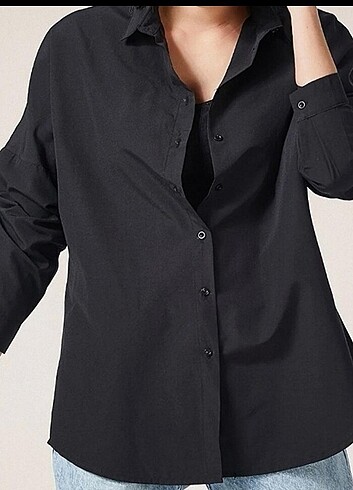 Siyah kadın oversize basic gömlek 