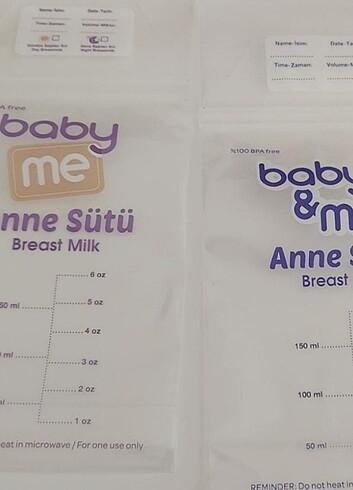  50 Adet baby&me Süt Saklama Poşeti