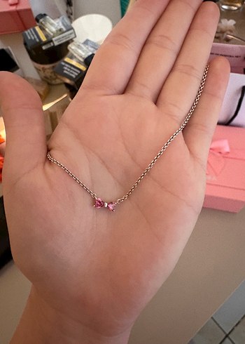 Pandora Pembe Tasli İnce Zincir Kolye
