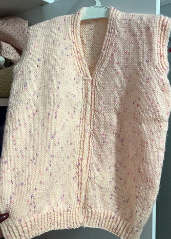 Kız Çocuk Pembe V Yaka Örgü yelek - Görsel 3