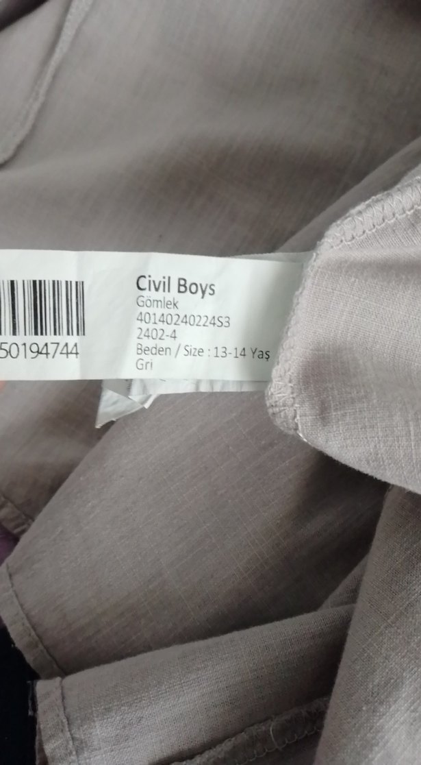 Düğmeli gri Keten erkek çocuk Gömlek - Görsel 5