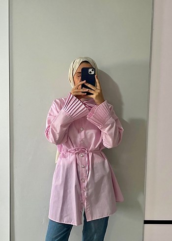 Zara Pembe Düğmeli Midi Kadın Gömlek