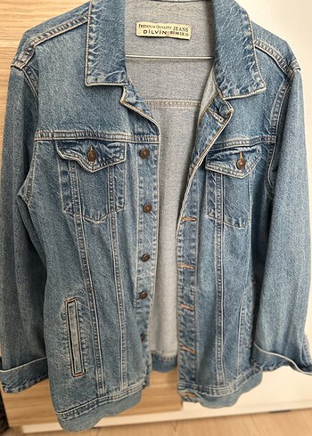 m Beden Dilvin Düğmeli Gri Mavi Kadın Denim Ceket